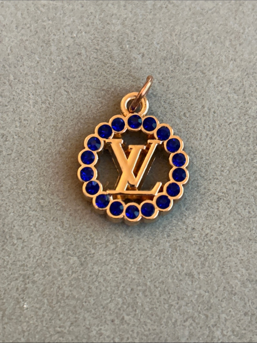 Gold-Tone Blue Crystal Logo Pendant Charm